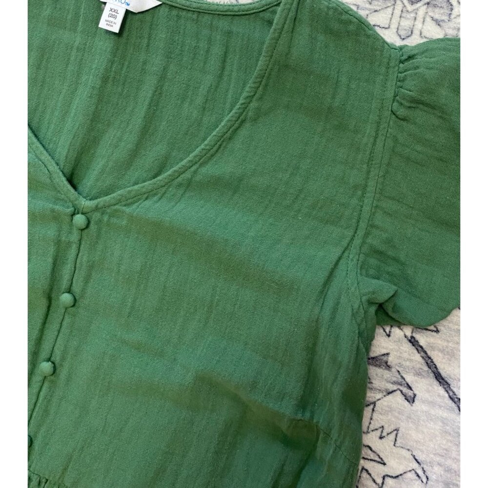 Green Flutter Sleeve Midi Dress XXL (20) Time And Tru 100% Cotton Cottagecore - Picture 2 of 6